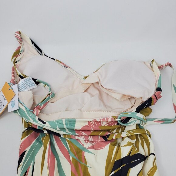 Kona Sol One Piece Swimsuit Women's Small 4-6 Multicolor Belted V-Neck Leaf - Picture 7 of 8